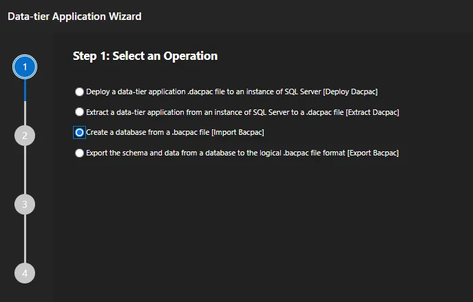 Data-tier Application Wizard Import Step 01