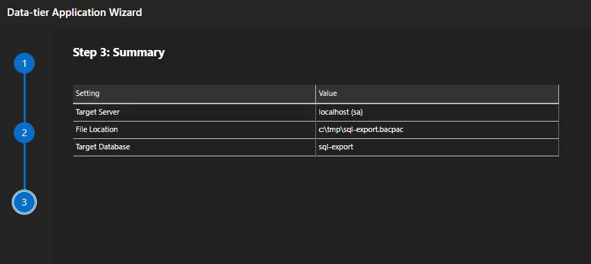 Data-tier Application Wizard Import Step 03