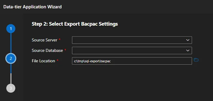 Data-tier Application Wizard Step 02