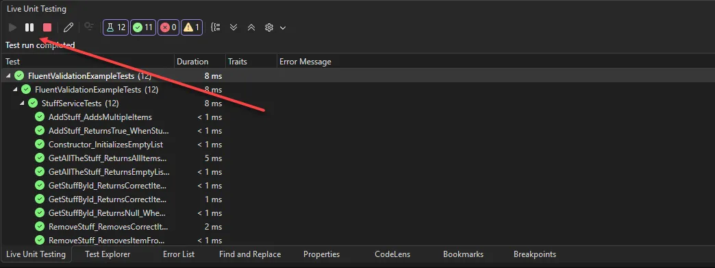 Live Unit Testing Pause
