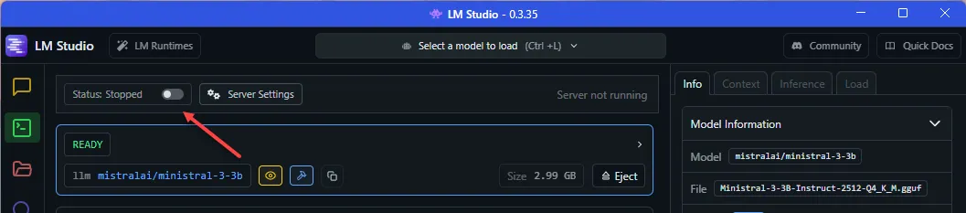 LM Studio Start Server