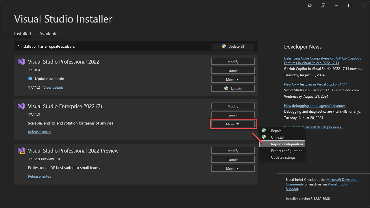 Import Visual Studio Configuration 01