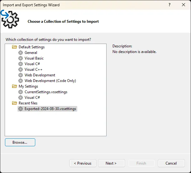 Import Visual Studio Settings 04