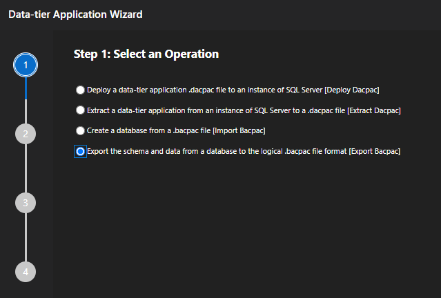 Data-tier Application Wizard Step 01