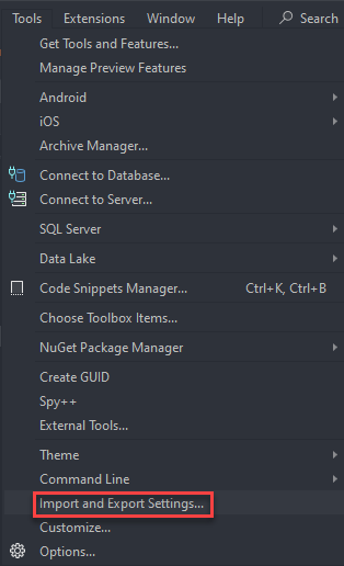 Export Visual Studio Settings 01