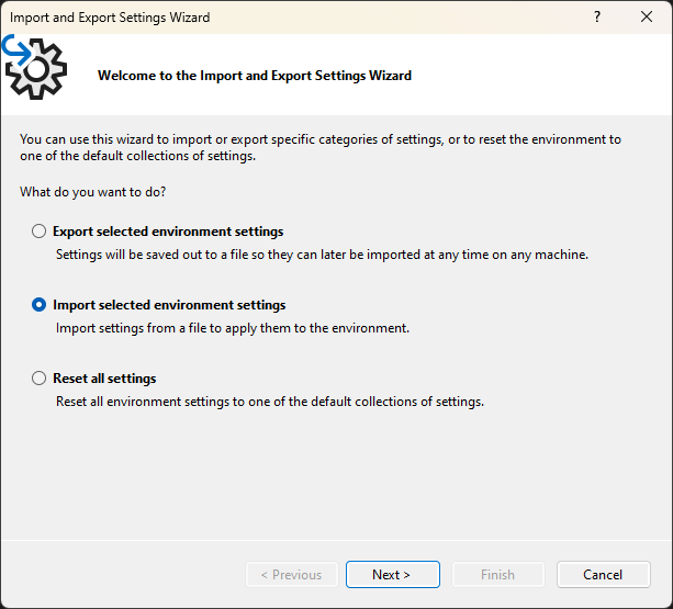 Import Visual Studio Settings 02